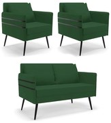 Kit 01 Namoradeira 02 Lugares e 02 Poltronas Mari Veludo Pés Palito de Ferro - D'Rossi - Verde
