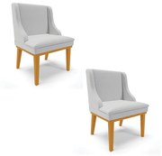 Kit 02 Cadeiras de Jantar Liz Linho Base Fixa Madeira Castanho D03 - D'Rossi - A05 Cinza