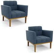 Poltrona Base de Madeira Fixa Castanho Kit 2 Elisa Suede D03 - D?Rossi - Azul Marinho