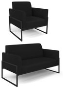 Sofá Namoradeira com Poltrona Base Industrial Alta Preto Marisa Linho - A79 Preto