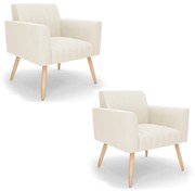 Kit 2 Poltronas Viena Gomada Veludo Pés Palito Natural D03 - D'Rossi - Bege
