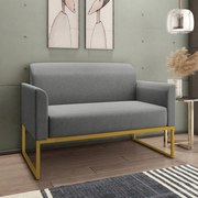 Poltrona Namoradeira Decorativa Isabella Base Industrial Linho Grafite/Dourado G19 - Gran Belo