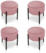 Kit 04 Puffs Iron Suede Base Metálica Preto - Rose