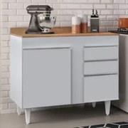 Balcão de Cozinha Para Pia Com Tampo 100cm Luziania Cinza Claro/Castan