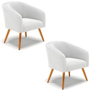 Poltrona Para Sala Pé Palito Castanho Kit 2 Stella Bouclê D03 - D'Rossi - Off White