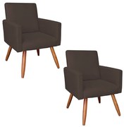 Kit 02 Poltronas Larissa Suede Marrom Pés Palito Castanho D'Rossi