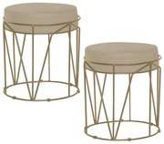 Kit 2 Puffs Decorativo Sala de Estar Base Gold Chloe Veludo Bege G41 - Gran Belo