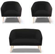 Namoradeira e 2 Poltronas Pé Palito Natural Stella Linho D03 - D'Rossi  - A79 Preto