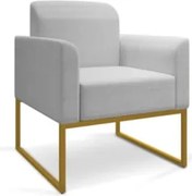 Poltrona Decorativa Base Industrial Dourada Maressa A05 Linho Cinza Cl