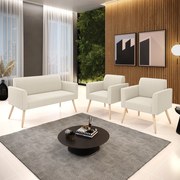Namoradeira e 2 Poltronas Pé Palito Natural Marisa Bouclê - Bege