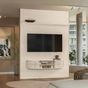Painel TV 65 Pol 179cm Ripado Valen e Bancada Suspensa Norezi M20 - D'Rossi - Calacata(brilho)/Off White(brilho)