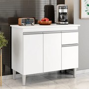 Balcão Cozinha com Tampo 100cm 3 Portas Taylla A01 - D'Rossi - Branco