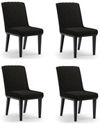 Cadeira Sala de Jantar Base Madeira Preto Kit 4 Sofia Suede - Preto