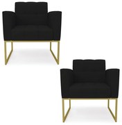 Kit 2 Poltronas Elisa Linho Base Metálica Industrial Dourado D03 - D'Rossi - A79 Preto