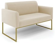 Sofá Namoradeira Base Industrial Dourado Marisa Suede - Bege