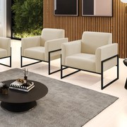 Kit 2 Poltronas Base Industrial Alta Preto Marisa Suede - Bege