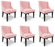 Kit 6 Cadeiras Decorativas Sala de Jantar Base Fixa de Madeira Firenze Suede Rosa Bebê/Preto G19 - Gran Belo