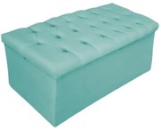 Recamier Baú Estofada Mel 90 cm Solteiro Com Capitonê  Suede Azul Tiffany - ADJ Decor