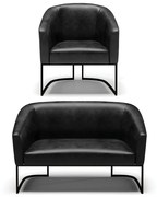 Sofá Namoradeira e Poltrona Base Industrial Preto Stella Sintético PU D03 - D'Rossi - Preto