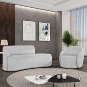 Sofá 3 Lugares Orgânico 180cm Morgan e Poltrona Lua Bouclê Cinza