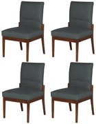 Conjunto 4 Cadeiras De Jantar Aurora Base Madeira Maciça Estofada Suede Cinza Grafite
