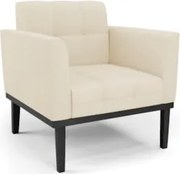 Poltrona Decorativa Base Madeira Preto Ana Linho Bege - Ibiza