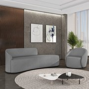Sofá 4 Lugares Orgânico 220cm Morgan e Poltrona Lua Linho Grafite D03 - D'Rossi