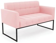 Sofá Namoradeira Elisa Suede Base Metálica Industrial Preto - D'Rossi - Rosa Bebê