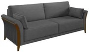 Sofá Living 3 Lugares 222cm Pés Madeira Roya Z32 Linho Cinza Escuro -