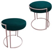 Puff Redondo Base Industrial Rosê Kit 2 Love Suede - Azul Pavão