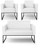 Sofá Namoradeira com 2 Poltronas Base Industrial Preto Marisa Corino Branco
