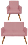 Kit 01 Namoradeira com 01 Poltrona Larissa Suede Pés Palito Castanho D'Rossi - Rose