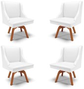 Kit 4 Cadeiras Decorativas Sala de Jantar Base Giratória de Madeira Firenze PU Branco Fosco/Natural G19 - Gran Belo