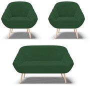 Kit 01 Namoradeira 02 Lugares e 02 Poltronas Giovana Veludo Pés Palito Natural D03 - D'Rossi - Verde