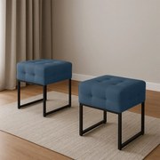Puff Sala Decorativo Industrial Kit 2 Elisa Suede D03 - D'Rossi - Azul Marinho