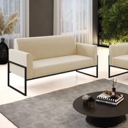 Sofá Namoradeira Base Industrial Alta Preto Marisa Suede - Bege
