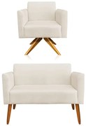 KIT 01 NAMORADEIRA E 01 POLTRONA MARISA SUEDE BASE GIRATORIA MADEIRA MA30 DROSSI - Bege