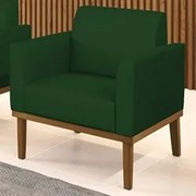 Poltrona Decorativa Base Madeira Castanho Maressa Veludo Luxo Verde -