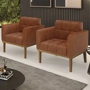 Poltrona Base Madeira Castanho Kit 2 Ana Sintético PU Nozes - Ibiza