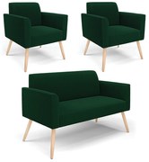 Namoradeira e 2 Poltronas Pé Palito Natural Marisa Bouclê - Verde