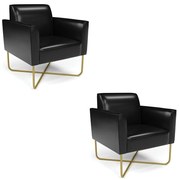 Kit 2 Poltronas Base X Industrial Dourado Marisa Corano - Preto