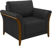 Poltrona Decorativa Sala de Estar 102cm Pés Madeira Roya Z32 PU Preto