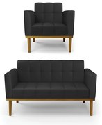 Sofá Namoradeira e Poltrona Base de Madeira Castanho Elisa Corino D03 - D'Rossi  - Preto