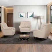 Poltrona Decorativa para Sala de Estar com Capitonê Pietà Z32 Linho Cr