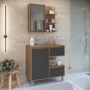 Gabinete Banheiro 80cm e Espelheira 70cm Clari Mel/Grafite F10 - Mpoze