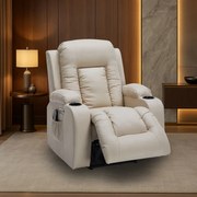 Poltrona do Papai Elétrica Reclinável Austin com Massagem Aquecimento entrada USB/USB-C PU Bege G94 - Gran Belo