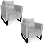 Kit 2 Poltronas Livia Suede Base Industrial Preto D01 - D'Rossi - Cinza
