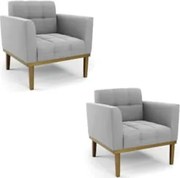 Poltrona Base Madeira Castanho Kit 2 Ana Suede Cinza - Ibiza