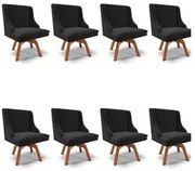 Kit 8 Cadeiras Estofadas Giratória para Sala de Jantar Lia Suede Preto