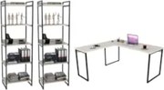 Conjunto Escritório Estilo Industrial Mesa 150x150cm e 2 Estantes 60cm